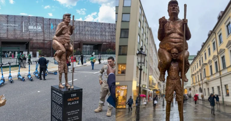 Ciuma portocalie, statuia satirică a lui Donald Trump expusă în Parlamentul European Ciuma portocalie, statuia satirică a lui Donald Trump expusă în Parlamentul European